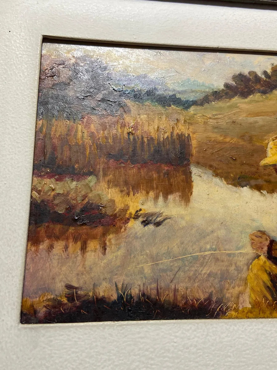 L. Ceccere - Quadro Antigo Pescadores À Beira Do Rio