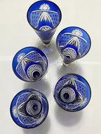 Conjunto Antigo Cristal Azul Lapidado Jarra + 5 Copos