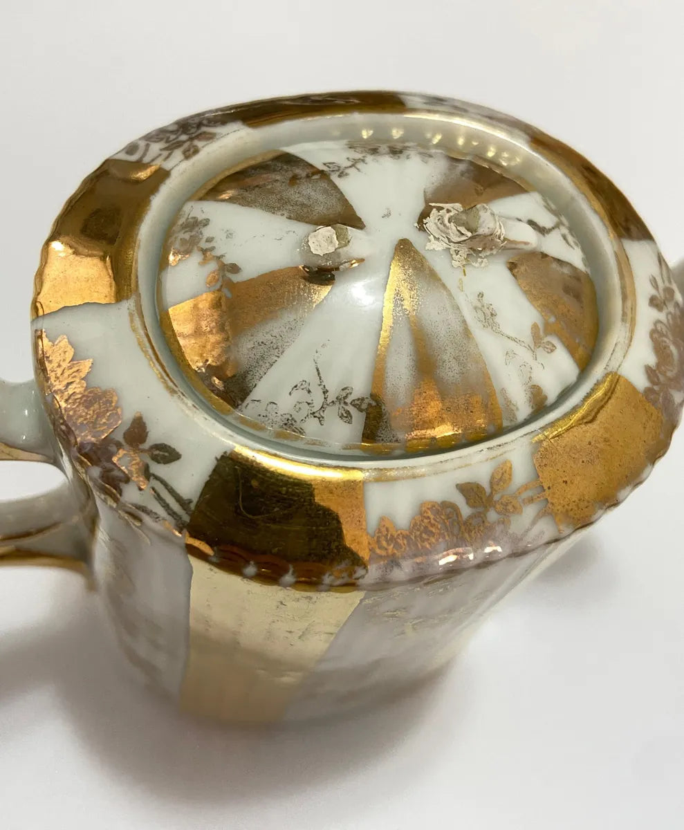 Jogo De Chá Antigo Porcelana Dourada Parabéns