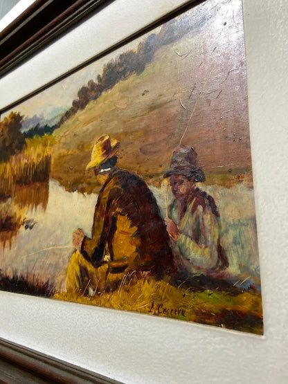 L. Ceccere - Quadro Antigo Pescadores À Beira Do Rio