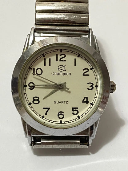Relógio Antigo Champion Quartz Pulseira Aço Cor Prata Prateado