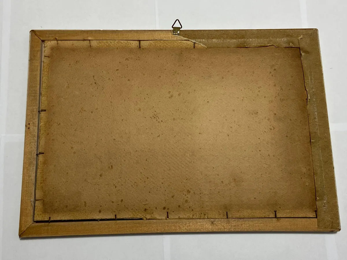 Quadro Antigo Bordado Floral Em Tecido