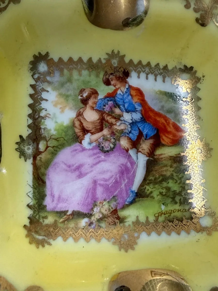 Cinzeiro Antigo Porcelana Europeia Fragonard Dourado