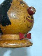 Pote Antigo De Madeira Palhaço Pintado À Mão Com Cartola