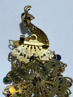 Broche Antigo Pavão Dourado Filigrana Pedras Coloridas