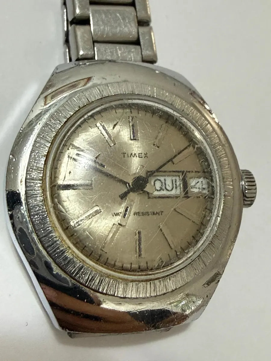 Relógio Timex Antigo Aço - Calendário Dia/data Prateado