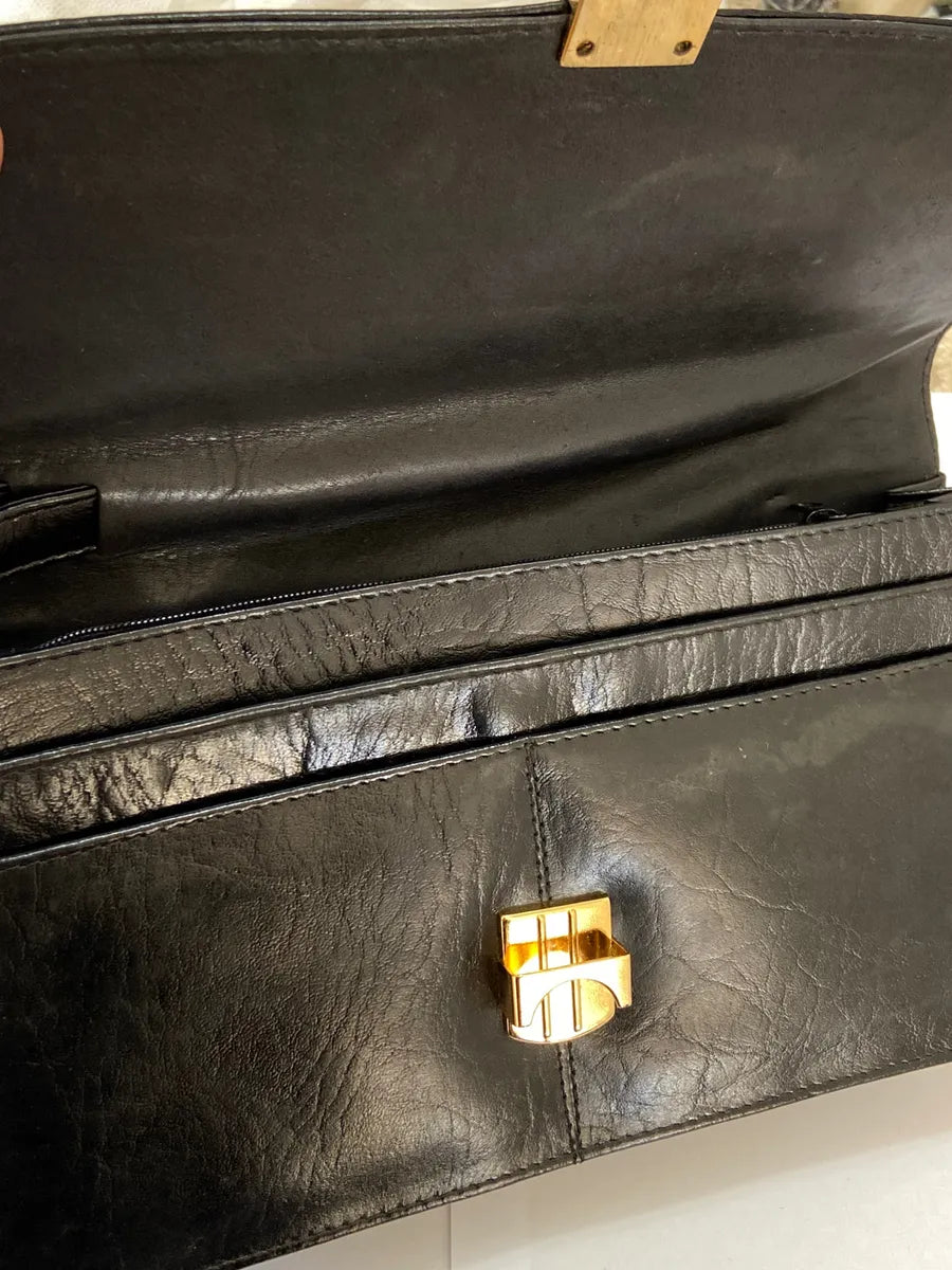 Carteira Clutch Antiga H. Laufer Couro Preto Preto