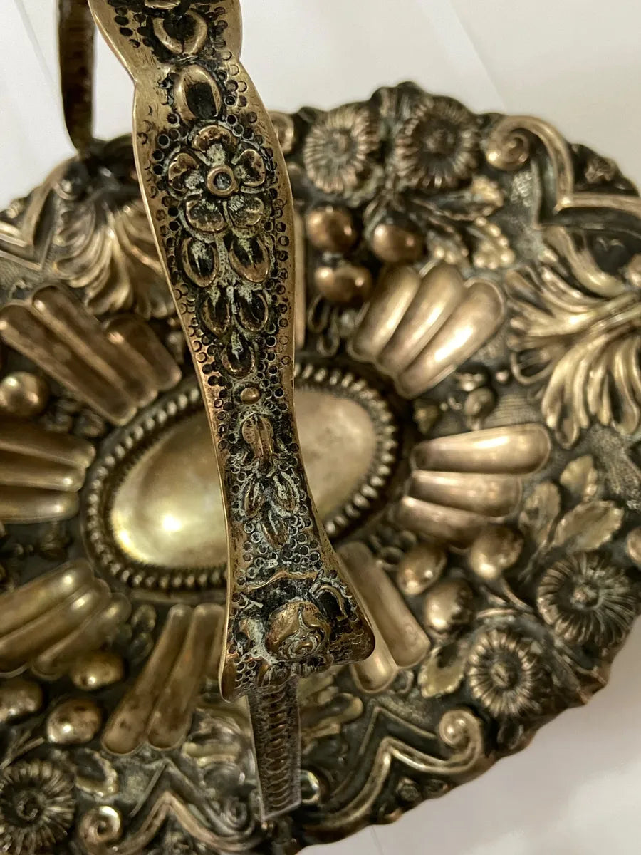 Cesta Fruteira Antiga em Prata portuguesa Contrastada Águia