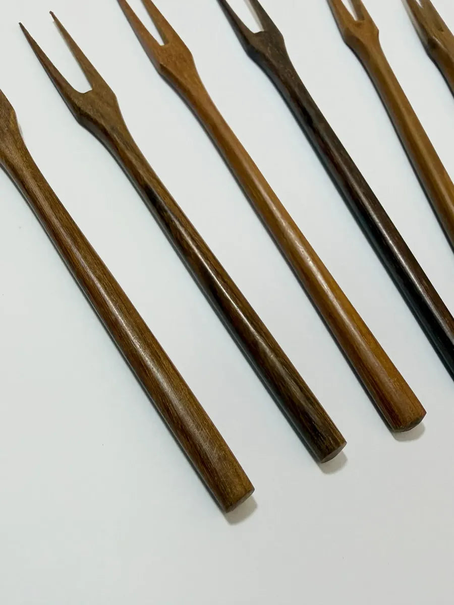 Conjunto 6 Garfinhos Antigos De Madeira Nobre Para Petiscos
