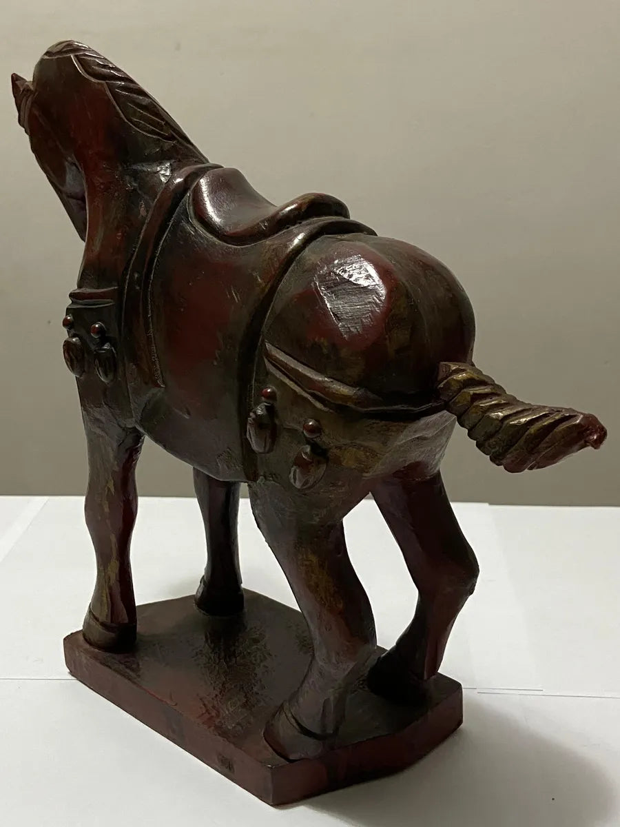Escultura Cavalo Em Madeira Laqueada Antiga Feito À Mão