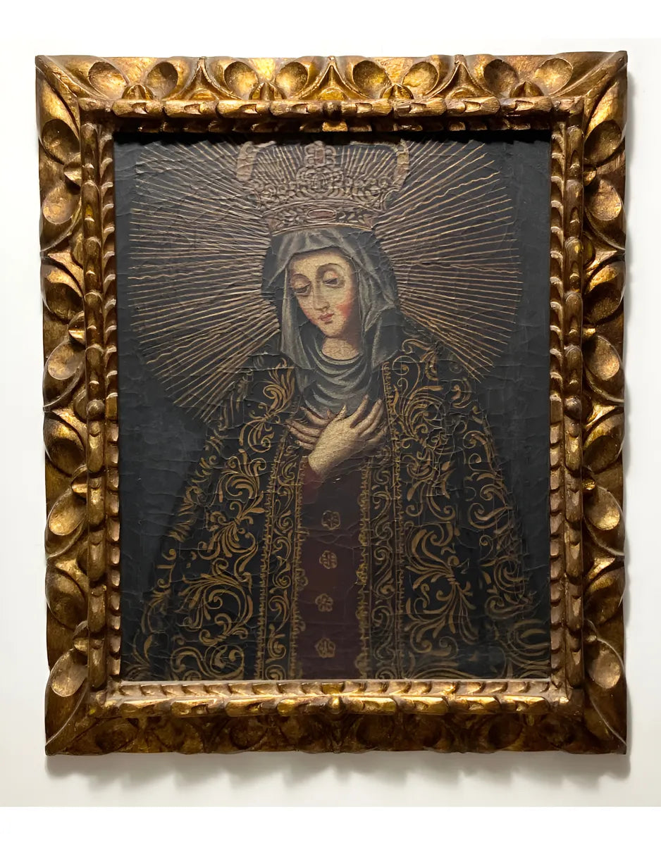 Quadro Antigo Cusquenho Nossa Senhora Moldura Dourada
