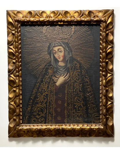 Quadro Antigo Cusquenho Nossa Senhora Moldura Dourada