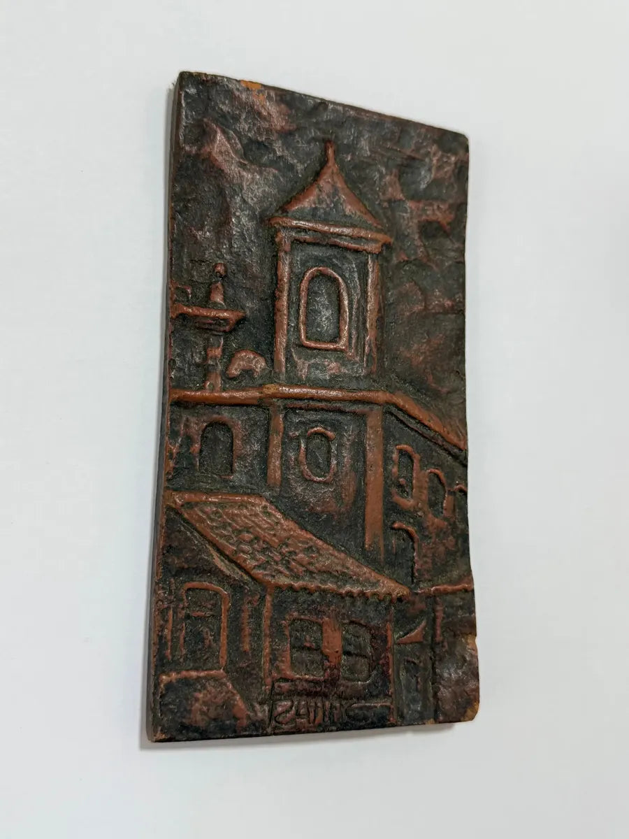 Placa Antiga De Cerâmica Com Relevo Igreja Colonial Assinada