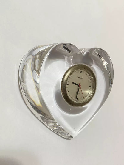 Relógio De Mesa Antigo Coração Em Cristal Sueco Orrefors