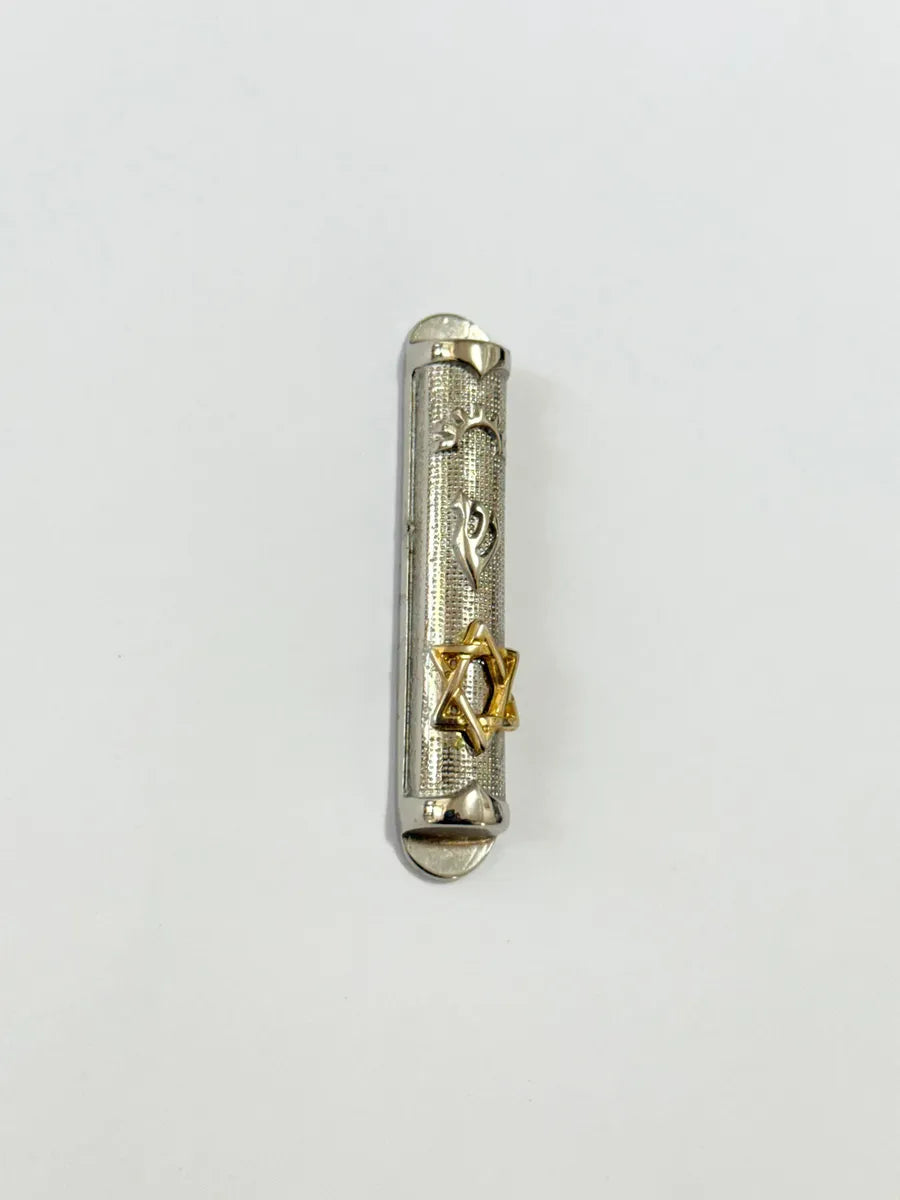 Porta Mezuzá Metálico Com Estrela De Davi - Decorativo 5,8cm Prateado