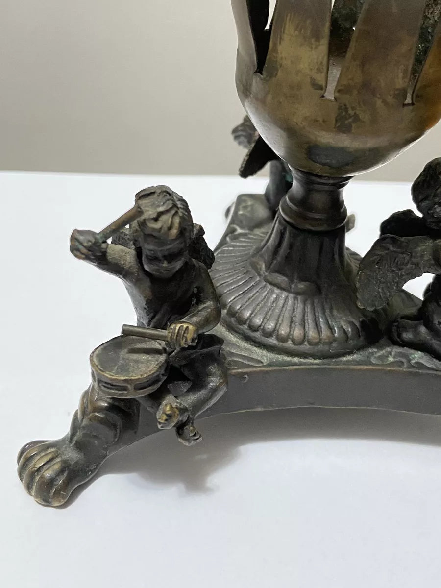 Antiga Luminária Escultura Anjos Músical