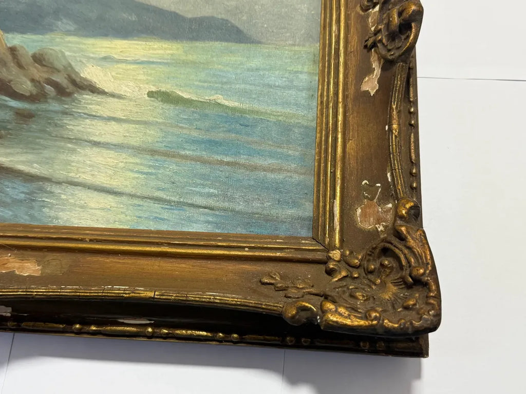 Quadro Antigo Pintura A Óleo Marinha Assinado Matteucci