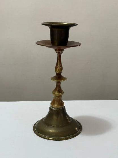 Antigo Castiçal Inglês Em Bronze/latão Século XIX