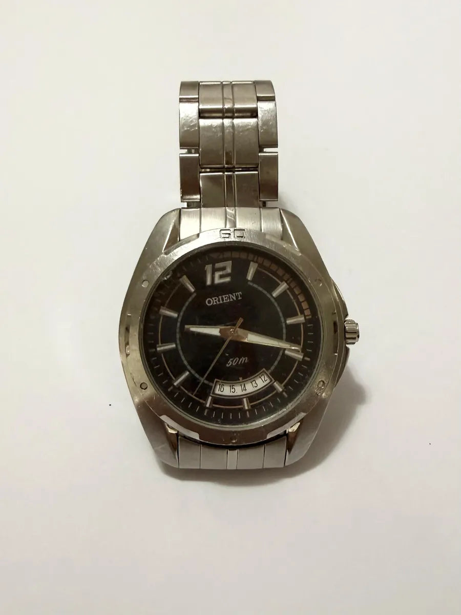 Relógio Antigo Orient Mbss1148 Aço Inox 50m Com Data Prateado