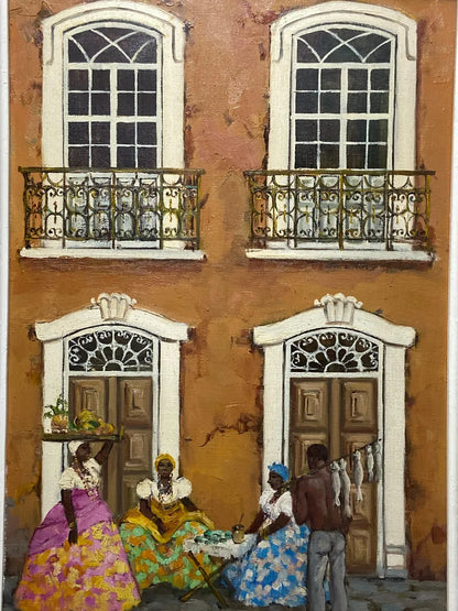 A. Dubsky - Quadro Antigo Óleo S/ Tela Cena Baiana Colonial