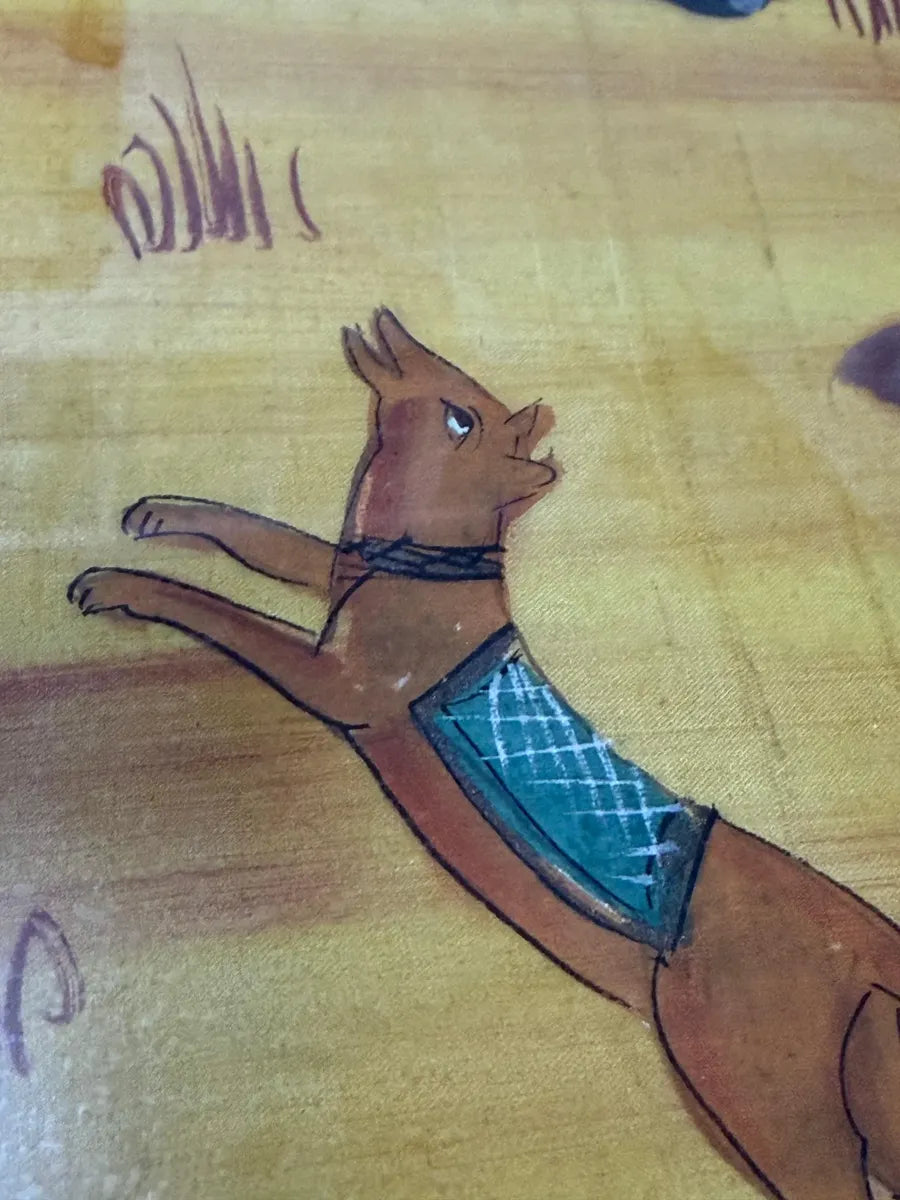 Quadro Pintura Antiga Indiana Em Seda - Caça Ao Tigre