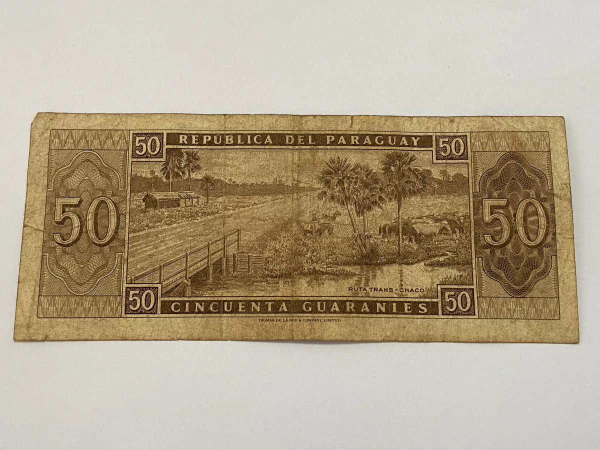 Cédula Antiga 1952 Paraguai 50 Guaranies