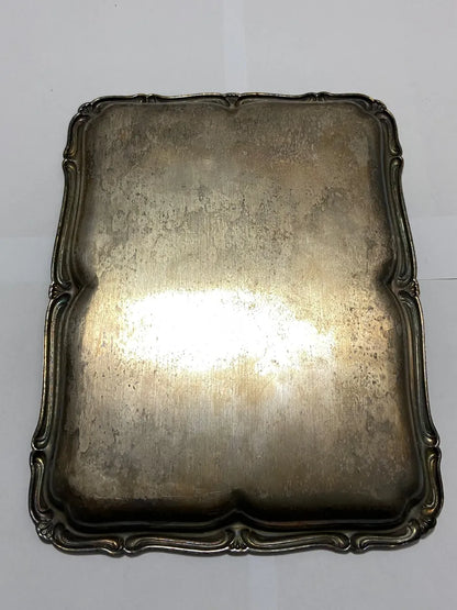 Antiga Bandeja Retangular Em Metal Prateado 25,5x19,5cm