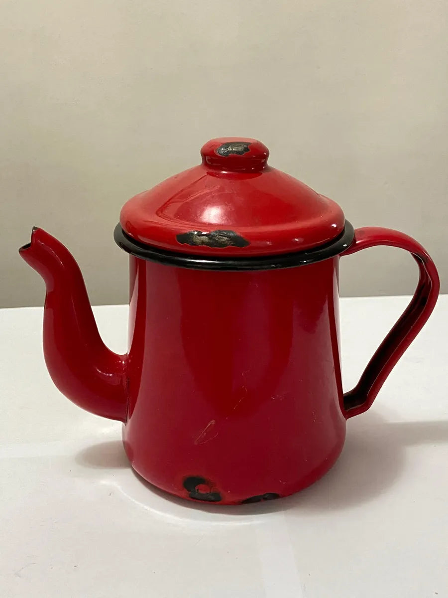 Bule Antigo Esmaltado Vermelho Vermelho