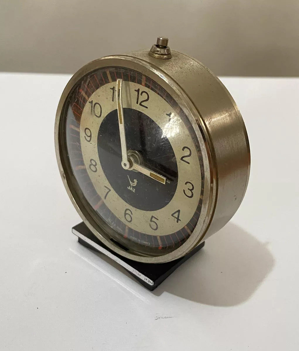Relógio Despertador Antigo Francês Jazz 1970 Preto E Prata