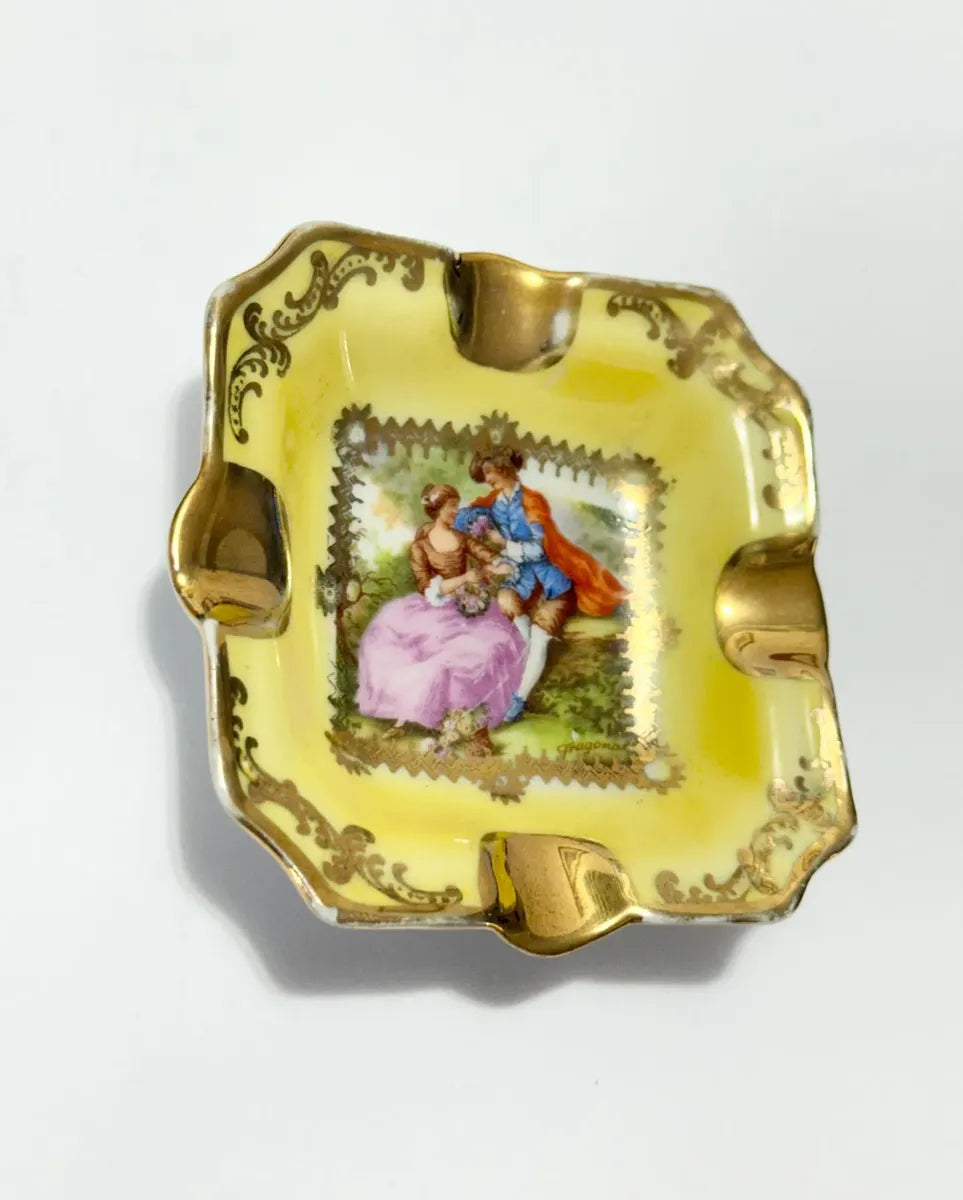 Cinzeiro Antigo Porcelana Europeia Fragonard Dourado