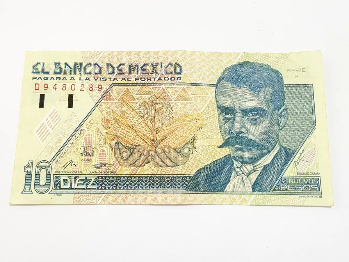 Cédula Antiga 1992 Mexico 10 Nuevos Pesos Emiliano Zapata