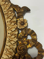 Espelho Antigo Rococó Madeira Entalhada Dourada Oval