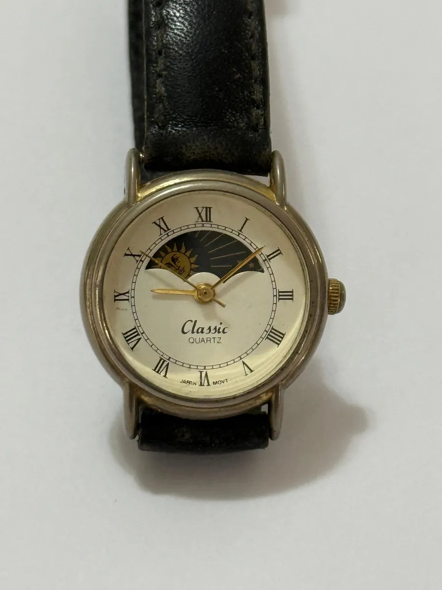 Relógio Antigo Classic Quartz Fase Do Sol Japan Movt