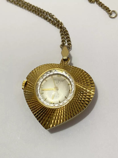 Relógio Antigo Raro Colar Coração Suiço Lucky De Luxe Dourado