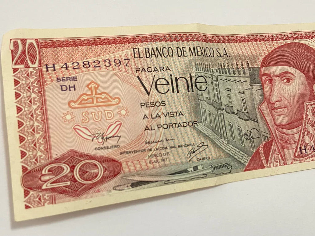 Cédula Antiga 1977 México 20 Pesos