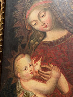 Quadro Pintura Cusquenha Antiga Virgem E Menino Jesus