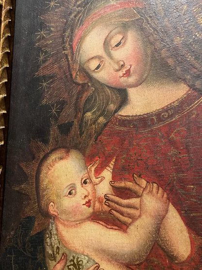Quadro Pintura Cusquenha Antiga Virgem E Menino Jesus