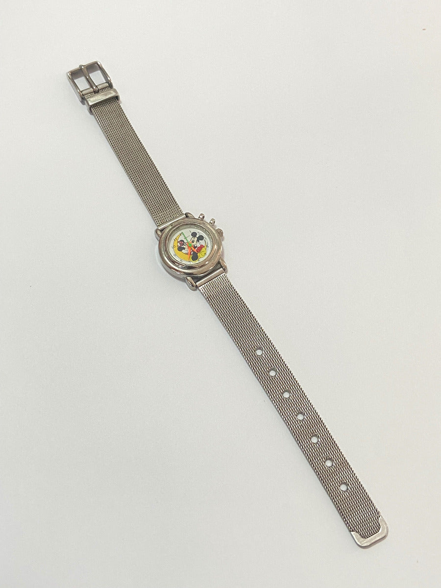 Relógio Antigo Mickey Minnie Quartz Prata Water Resist Prateado
