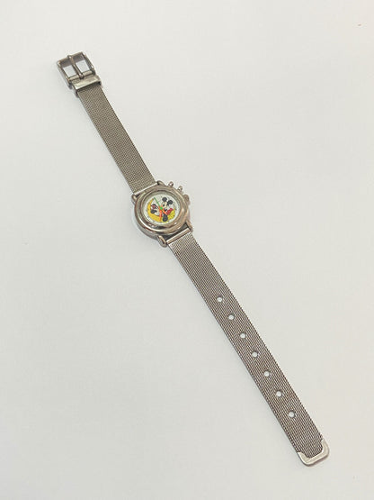 Relógio Antigo Mickey Minnie Quartz Prata Water Resist Prateado