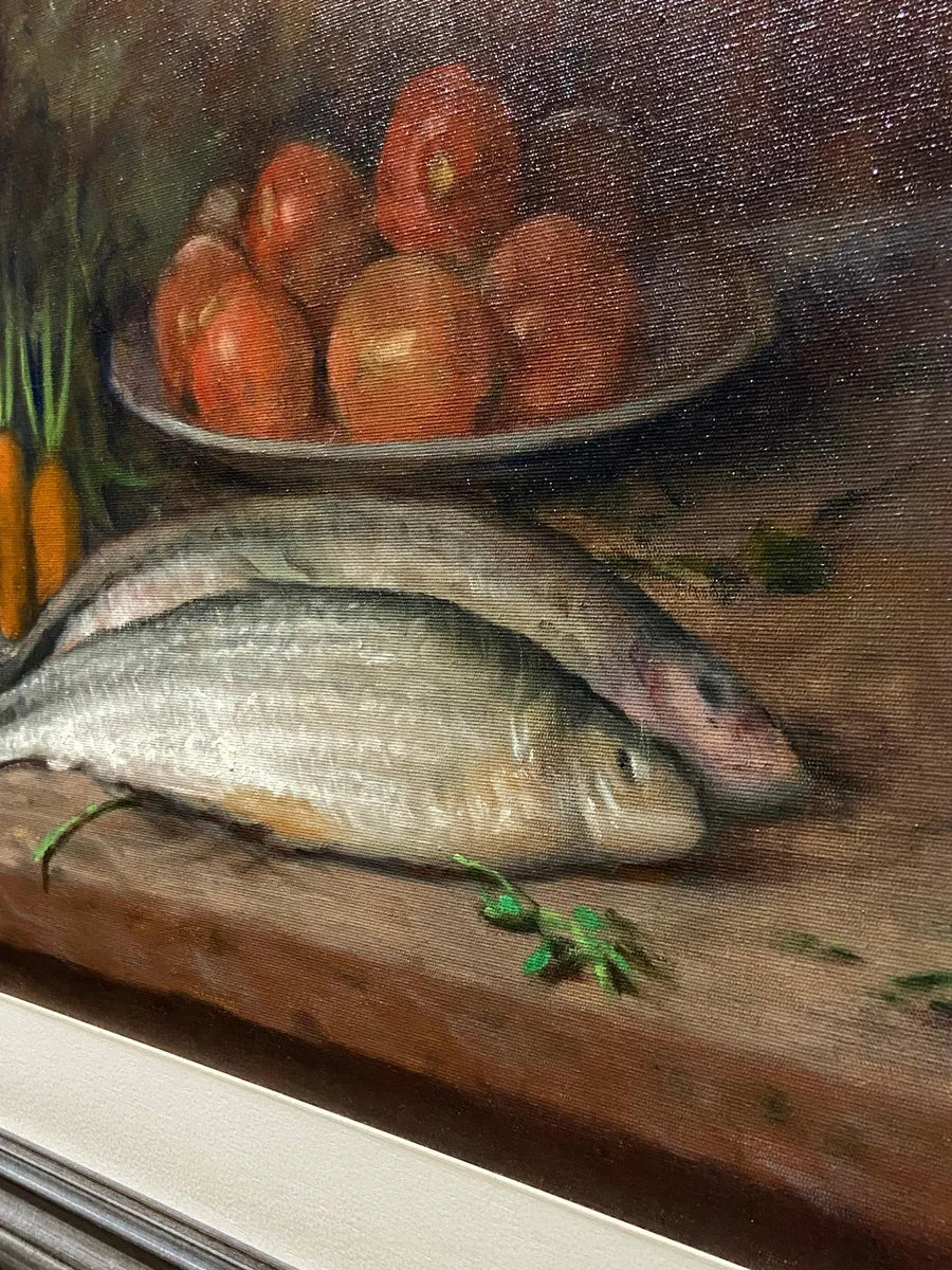 A. Meireles - Quadro Antigo Ost Natureza Morta com Peixes E Legumes