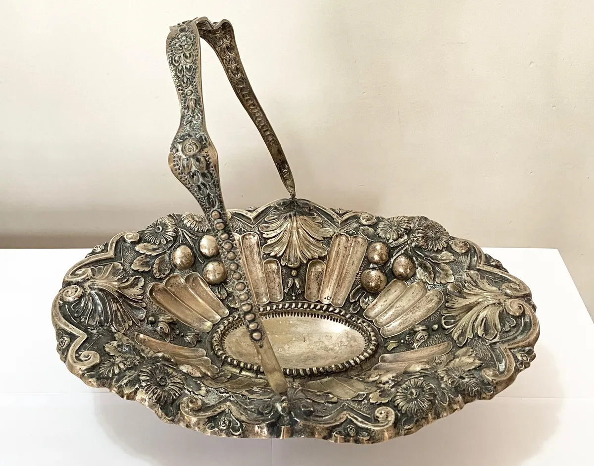 Cesta Fruteira Antiga em Prata portuguesa Contrastada Águia