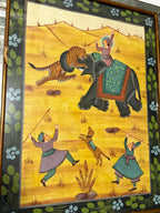 Quadro Pintura Antiga Indiana Em Seda - Caça Ao Tigre