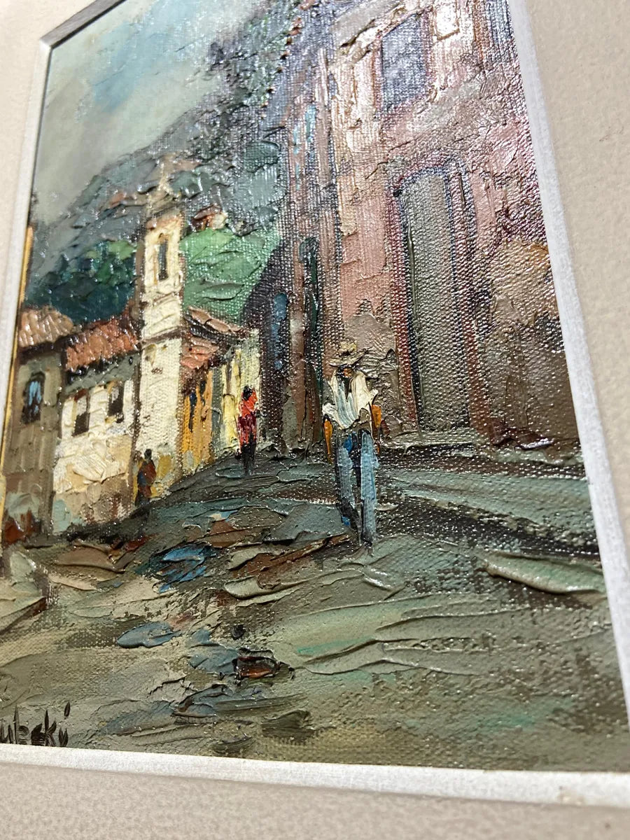 A. Dubsky - Quadro Antigo Óleo S/ Tela Rua Colonial