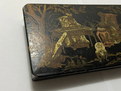 Caixa Antiga Oriental Em Laca Com Pintura