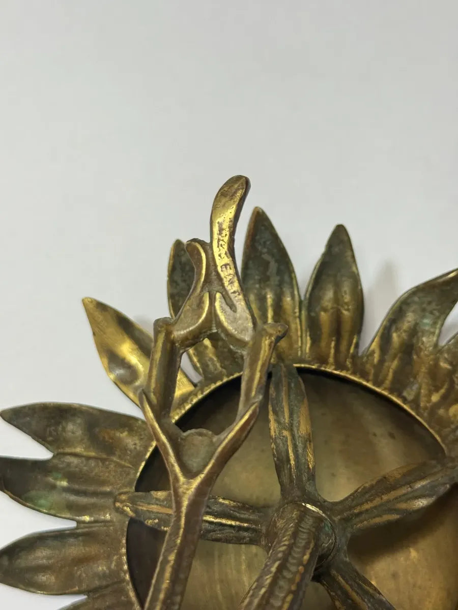 Cinzeiro Antigo Girassol Articulado Em Metal Grande C/ Marca