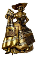Broche Antigo Dourado Dama Com Leque
