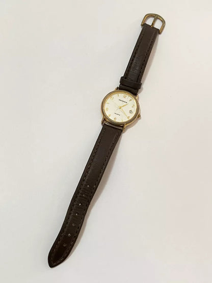 Relógio Antigo Technos Quartz Dourado Pulseira Couro Preta Dourado
