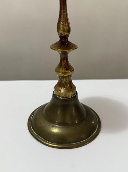 Antigo Castiçal Inglês Em Bronze/latão Século XIX