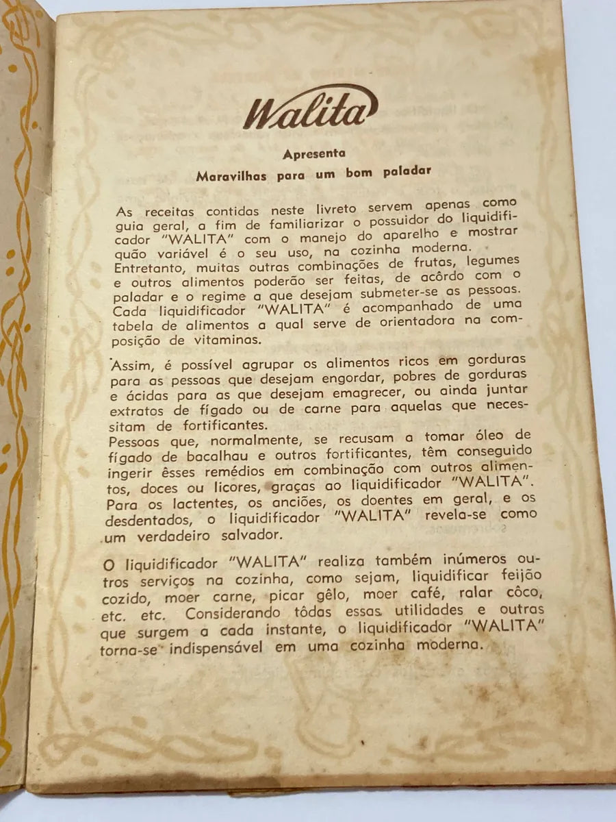 Livro Antigo De Receitas Walita Anos 50 / Raro Brinde