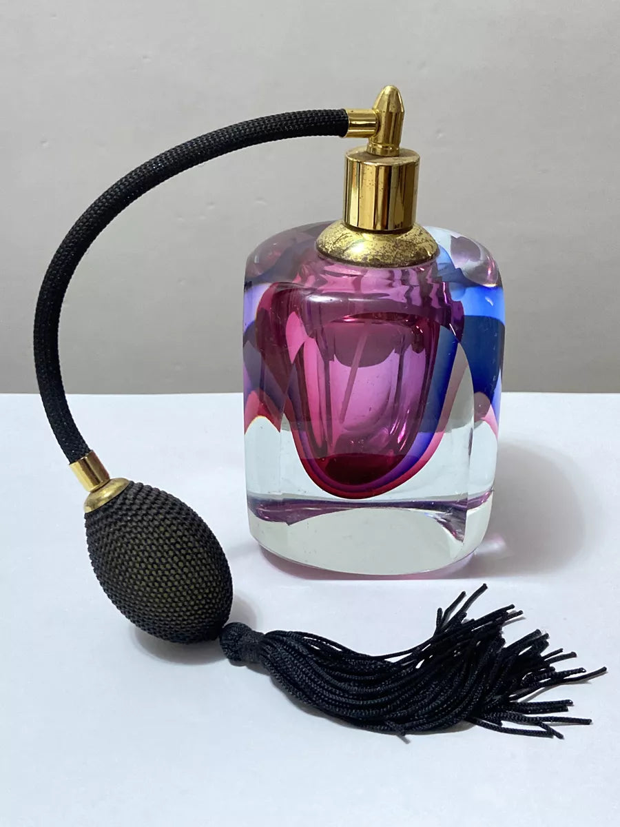 Perfumeiro Antigo Com Borrifador Art Decô Violeta E Azul